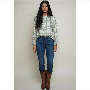 TASHA POLIZZI Ruffled Plaid Shirt Pearl Snaps Western Cabin